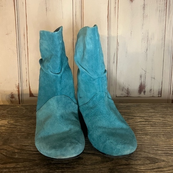 Aldo Retro Vtg Turquoise suede Ankle Slouch Booties Boots 39 - Picture 3 of 8